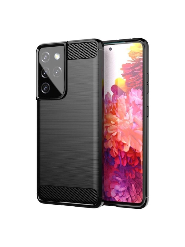 Hurtel Carbon Case Flexible Cover TPU Case for Samsung Galaxy S21 Ultra 5G Black