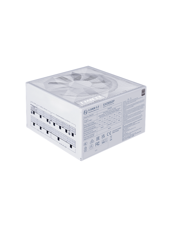 Lian Li SX 850 - White Strømforsyning (PSU) - 850 Watt - 120 mm - ATX 3.1 - 80 Plus Platinum sertifisert