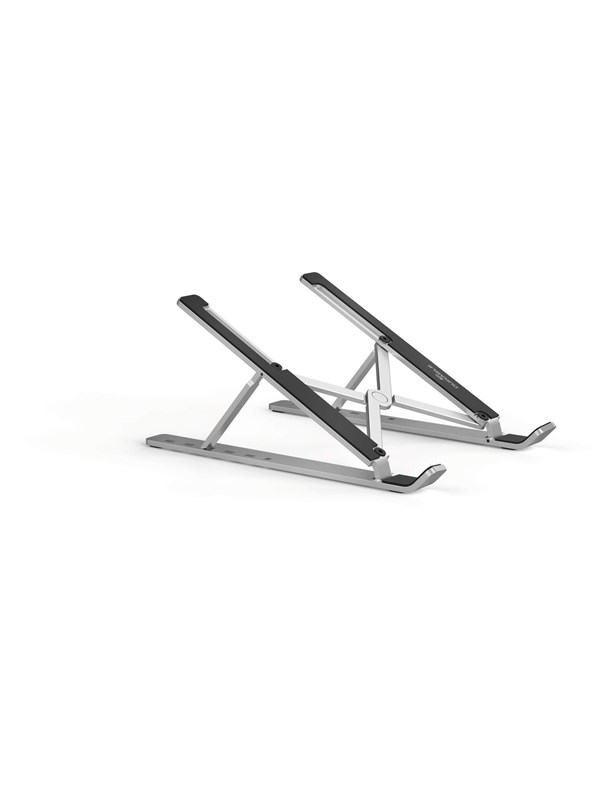 DURABLE Kompakt laptop-stativ for bærbare computere og nettbrett opp til 15â³. Plassbesparende, sammenleggbar og høydejusterbar i 6 trinn.