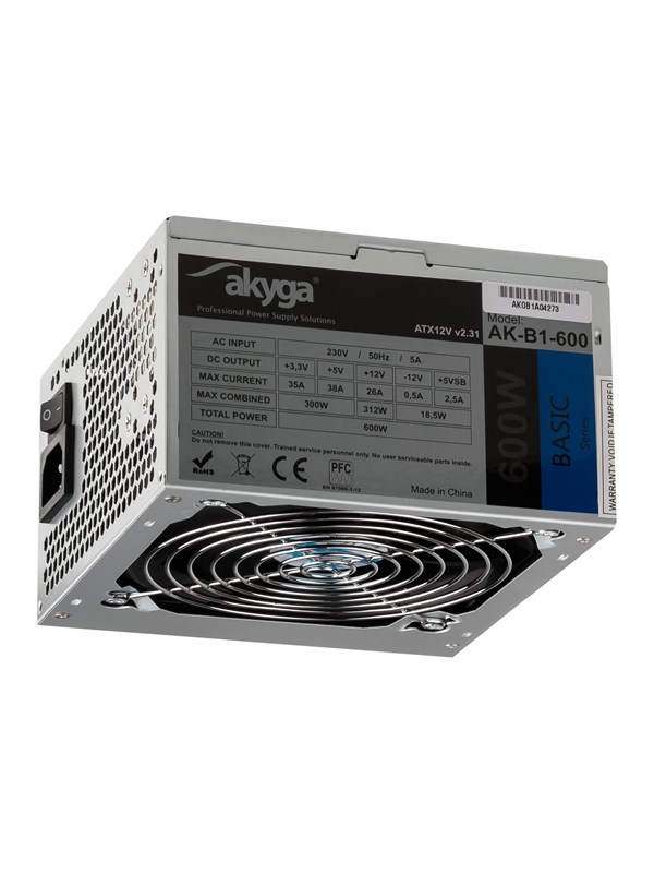 Akyga Basic Series Strømforsyning (PSU) - 600 Watt - 120 mm - ATX 2.31 - 80 Plus