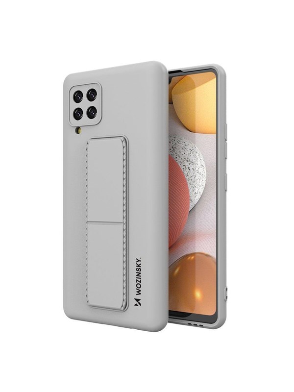 Wozinsky Kickstand Case Silicone Case with Stand Case Samsung Galaxy A42 5G Grey