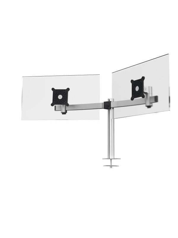 DURABLE Skjermholder for 2 skjermer med justerbar høyde, vinkel og vertikal eller horisontal posisjon. For montering på bord med kabelhull.