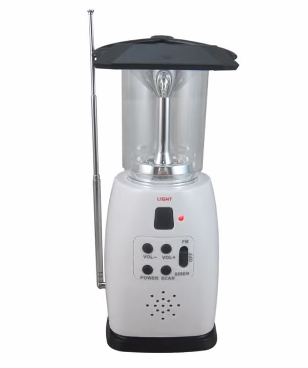 Veiradio og campinglys i ett - lades via dynamo/solcelle/USB