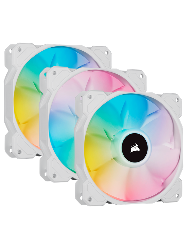 Corsair iCUE SP120 RGB Elite Performance White - Kit with iCUE Lighting Node CORE - Kabinettvifte - 120mm - Hvit med RGB-lys - 27 dBA