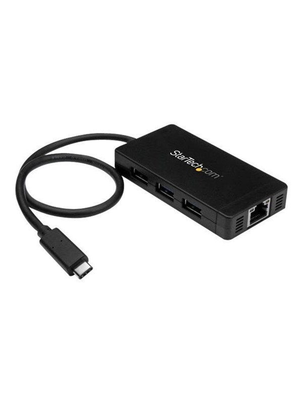 StarTech.com USB 3.0 Hub 3-port with USB-C and GbE USB-hub - 3 porter - Svart