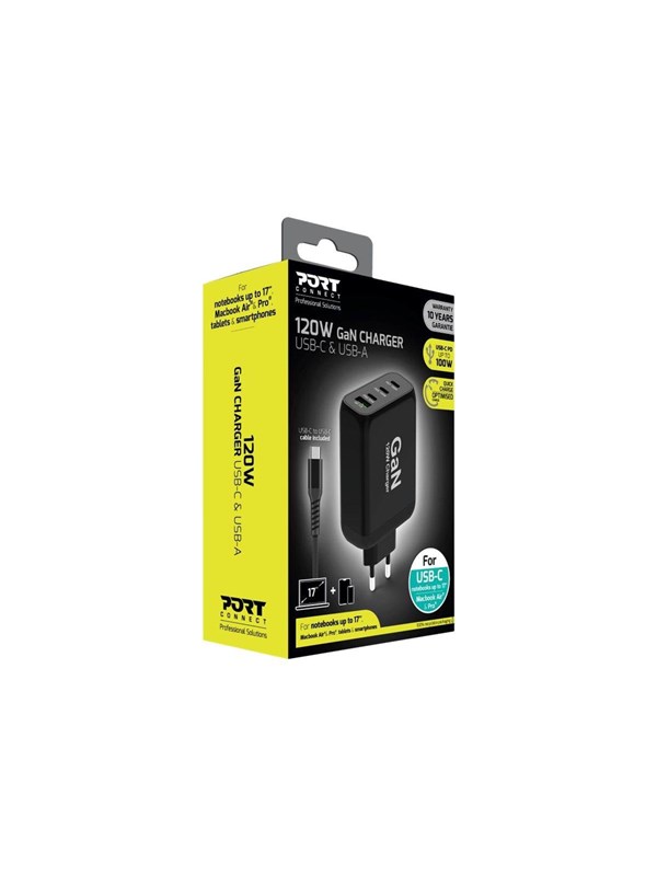 PORT Designs PORT Connect power adapter - GaN technology - 3 x USB-C USB Type A - 120 Watt
