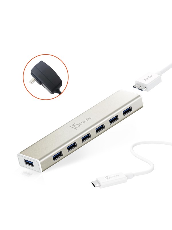 j5create 7-Port USB3.0 Hub USB-hub - USB 3.1 - 7 porter - Gull