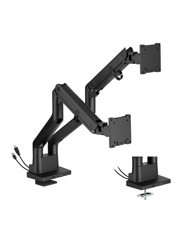 DUTZO Skjermholder for 2 skjermer (24" - 45") - Heavy Duty Deluxe med USB A &amp; C-porter - Svart