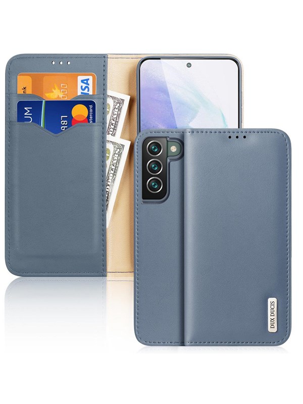 Dux Ducis Hivo Leather Flip Case Genuine Leather Cover Card &amp; Document Wallet Samsung Galaxy S22+ (S22 Plus) Blue
