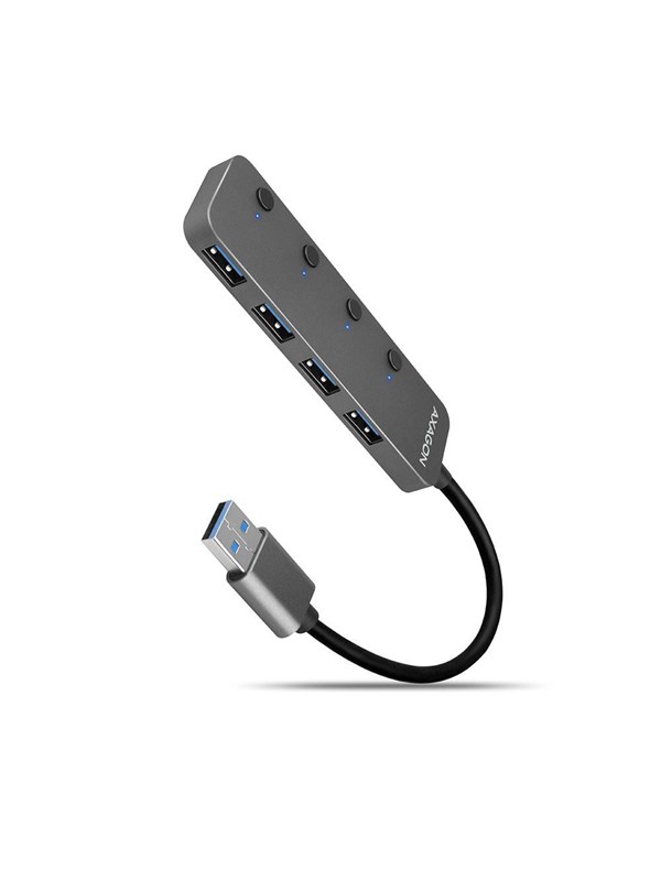 AXAGON SuperSpeed USB-A Switch Hub with Charging Function USB-hub - USB 3.2 - 4 porter - Grå