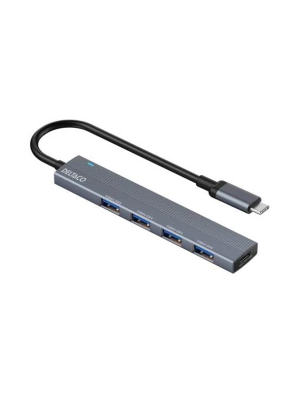 Deltaco USB-C Hub 5 Gbps - 4x USB-A Female USB-hub - 4 porter - Sølv