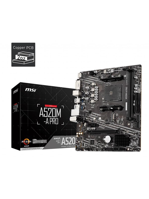 MSI A520M-A PRO Hovedkort - AMD A520 - AMD AM4 socket - DDR4 RAM - Micro-ATX
