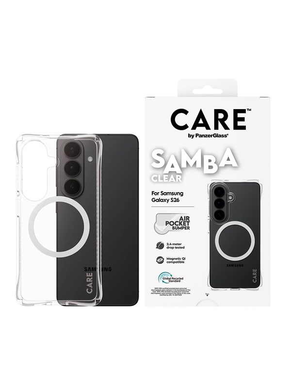 CARE by PanzerGlass Samba Case Transparent w. White Qi Samsung Galaxy S26