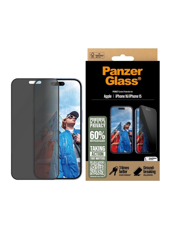 PanzerGlass Privacy Screen Protector iPhone 16 | Ultra-Wide Fit