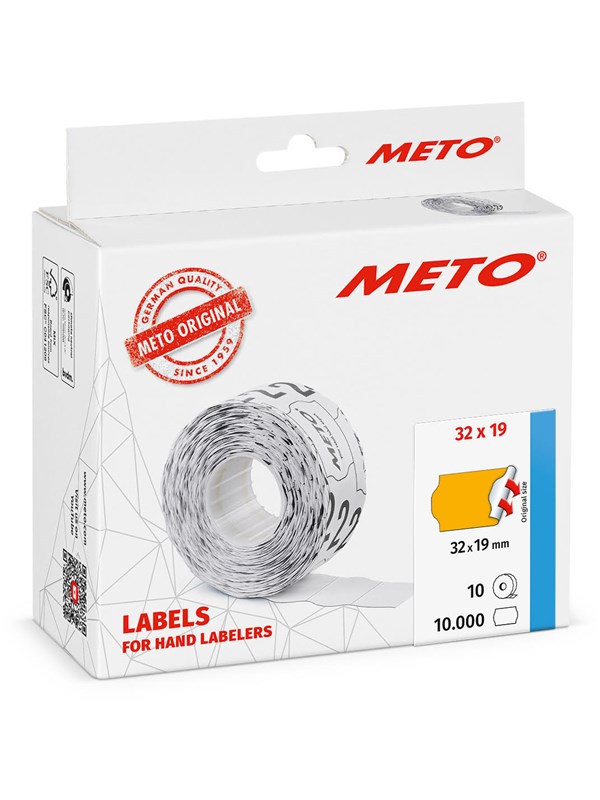 METO Prisetiketter, 32x19mm, neonoransje 10rl/1000