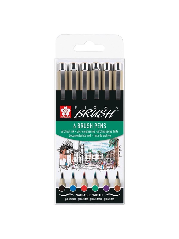Sakura Pigma Brush Set Case 6 Basic Colors
