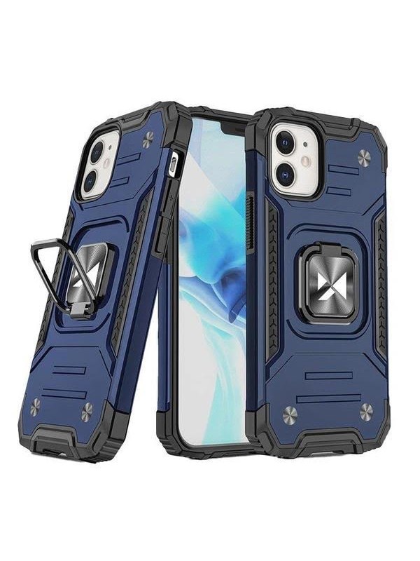 Wozinsky Ring Armor case for iPhone 14 Plus armored cover magnetic holder ring blue