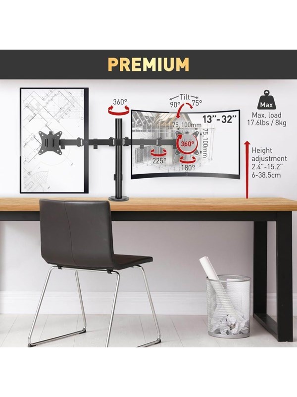 Barkan Monitor Arm - 2 Monitors 13'- 32' - Black