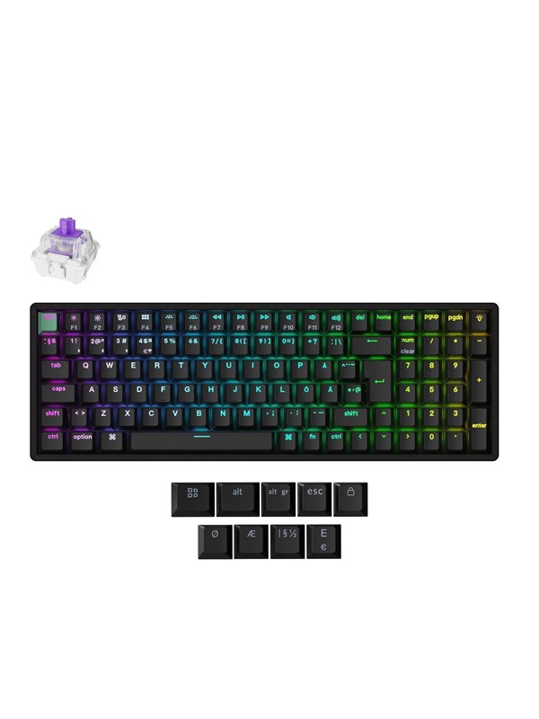 Keychron K4 HE - Wireless Tri-Mode Hot Swap QMK Gateron 2.0 Purple Magnetic (Hall Effect) - Gamingtastatur - Nordisk - Svart
