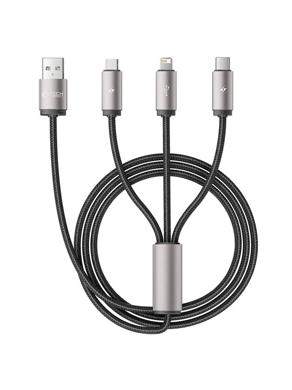Tech-Protect UltraBoost 3in1 USB-A - Lightning / USB-C / micro USB 3.5A 1m - Grey