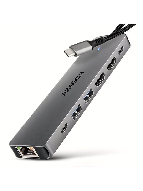 AXAGON Dual 4K Display USB-C 5 Gbps 7-in-1 HUB USB-hub - USB 3.2 - 7 porter - Grå