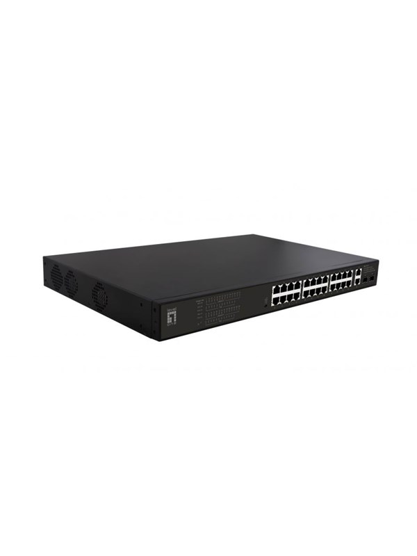 LevelOne GEP-2821 28-Port Gigabit PoE Switch 24 PoE Outputs 2 x Gigabit RJ45 2 x Gigabit SFP 802.3at/af PoE 390W