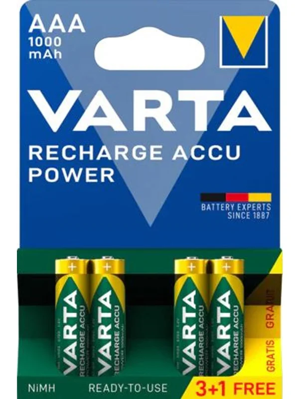 VARTA Recharge Charge Accu Power AAA 1000 mAh 4-Pack (3+1)