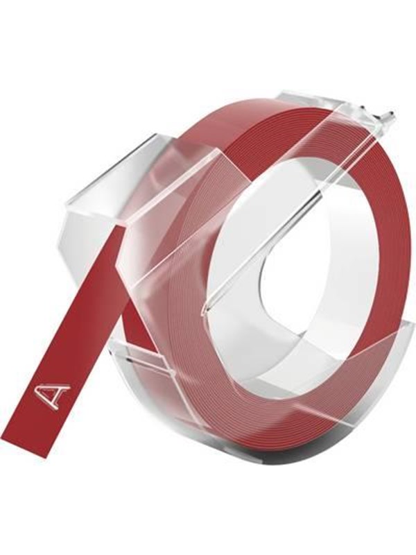 DYMO autentisk pregeetiketttape | 9 mm x 3 m rull | Hvitt trykk på rødt | Selvklebende | for pregeetikettmakere | 1 rull