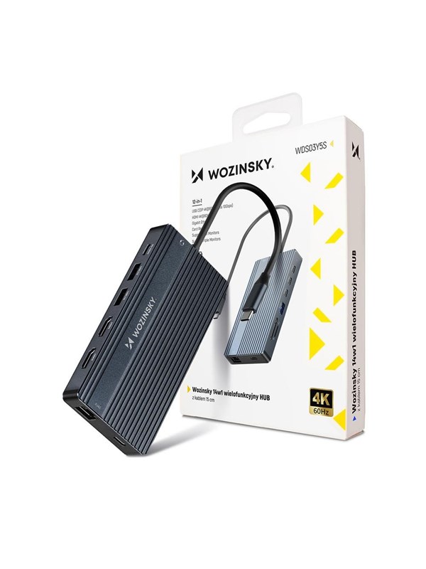 Wozinsky USB-C Hub 14 in 1 WDS03Y5S Multifunctional Aluminum for 3 Monitors with 15 cm Cable - Gray USB-hub