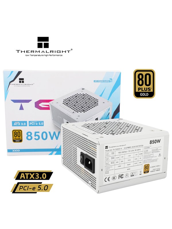 Thermalright TG S (Non-Modular) Hvit - Strømforsyning (PSU) - 850 Watt - 120 mm - ATX 3.0 - 80 Plus Gold sertifisert