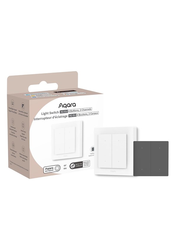Aqara Light Switch H2 EU (4 Buttons 2 Channels) - White Frame with Dark Grey Buttons