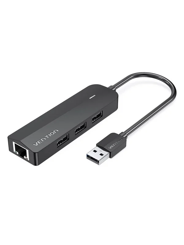 Vention 3-Port USB 2.0 Hub with 100M Ethernet Adapter 0.15M Black USB-hub - USB 2.0 - 5 porter - Svart