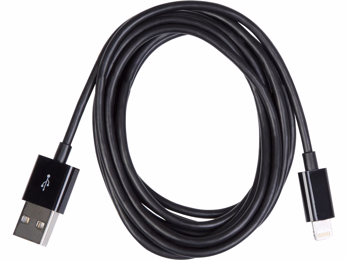 USB A 2.0 male to Lightning male kabel sort 2m