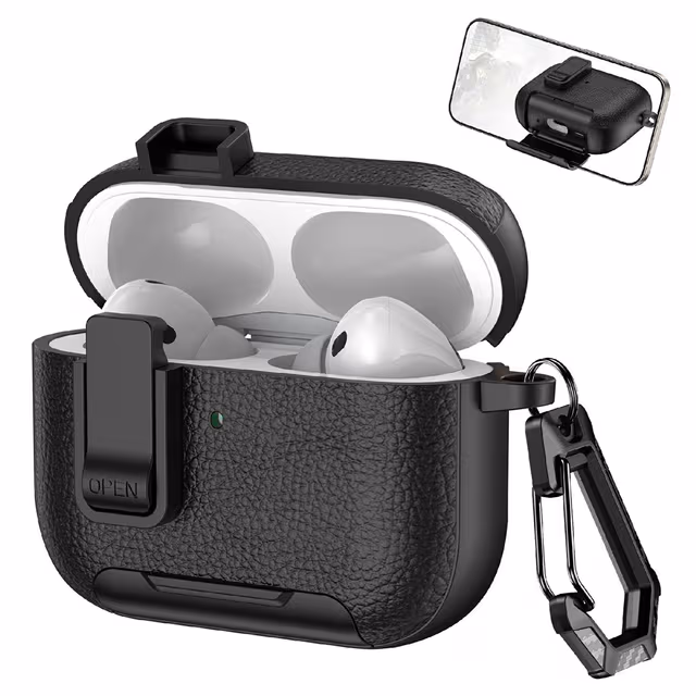 For AirPods Pro 3 beskyttelsesdeksel med stativ etui med lås og karabinkrok