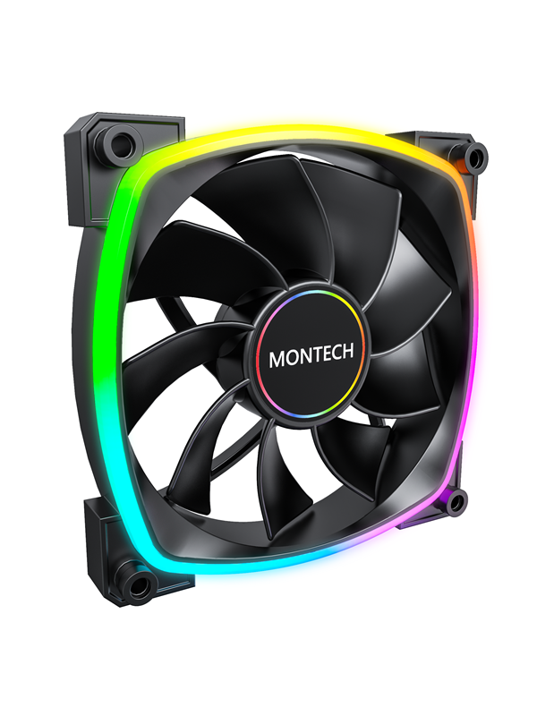 Montech RX140 PWM BK - Reverse - Kabinettvifte - 140mm - Svart med RGB LED-lys - 28 dBA