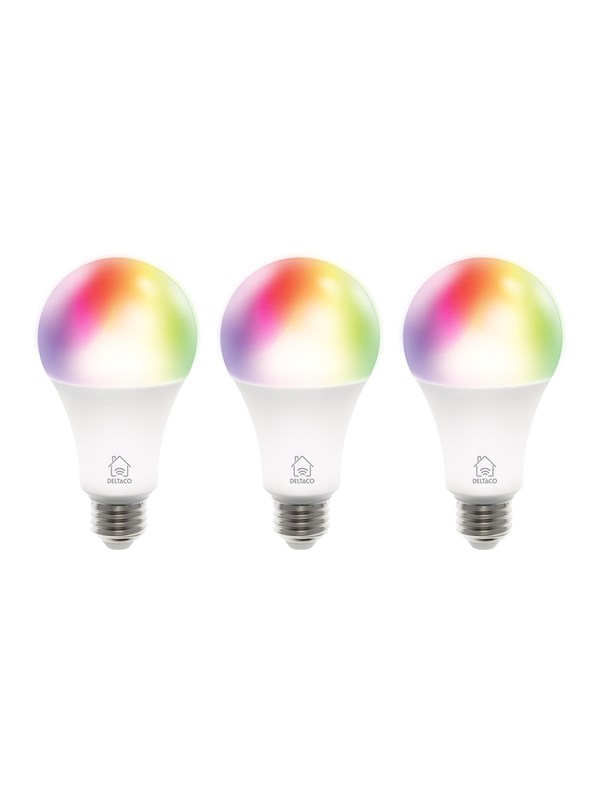 Deltaco Smart - LED light bulb - shape: A60 - E27 - 9 W - RGB/warm white/cold white light - 2700-6500 K - white (pack of 3)