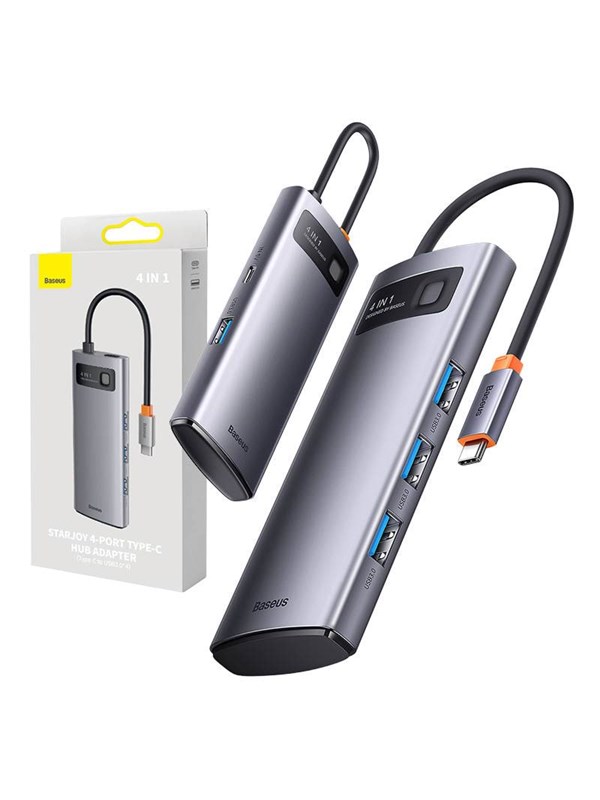 Baseus 4in1 Metal Gleam Series USB-C to 4x USB 3.0 USB-hub - USB 3.0 - 5 porter - Sølv