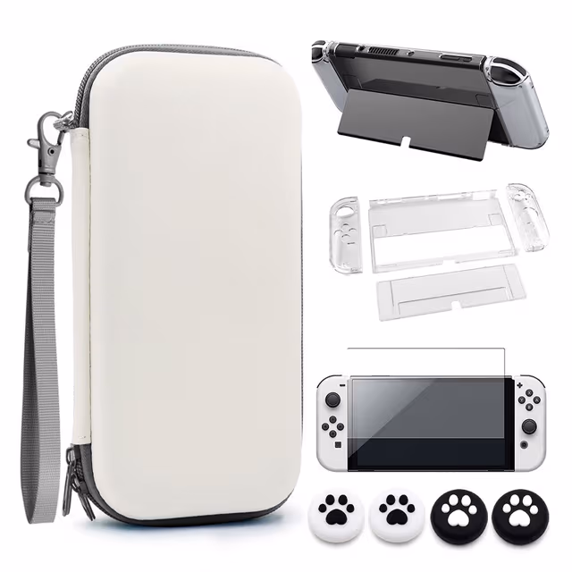 Nintendo Switch OLED Bæreveske Sett - Beskyttende EVA Hardt Skall med Stativ, Skjermbeskytter & Tommelgrep