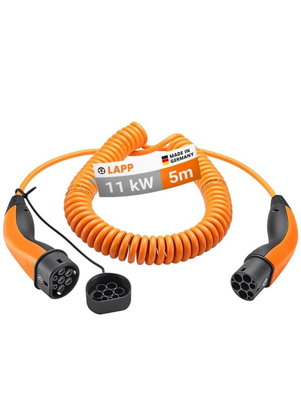 LAPP Type 2 Spiral Charging Cable, up to 11 kW, 5 m, orange