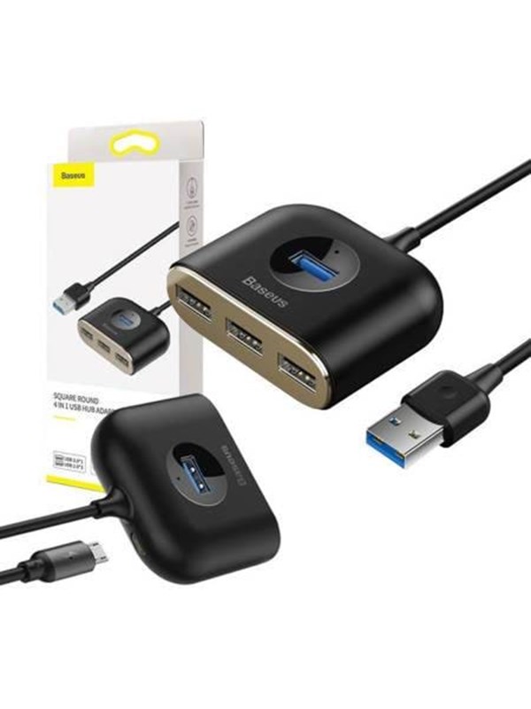 Baseus Square round 4-in-1 USB-hub - USB 3.0 - 4 porter - Svart