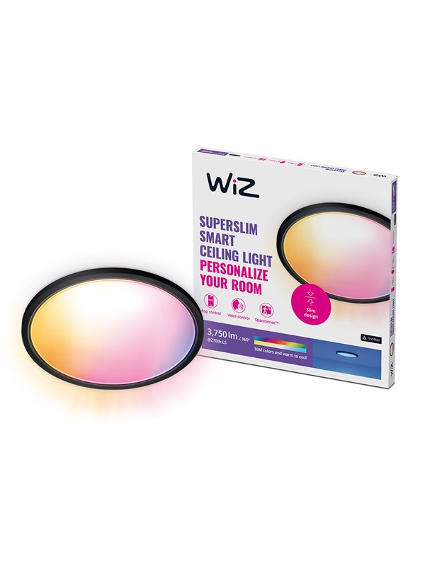 WiZ SuperSlim Smart Taklampe, 32W, Justerbar Hvit og Dimbar, Ultra-Slim Moderne Design, Svart