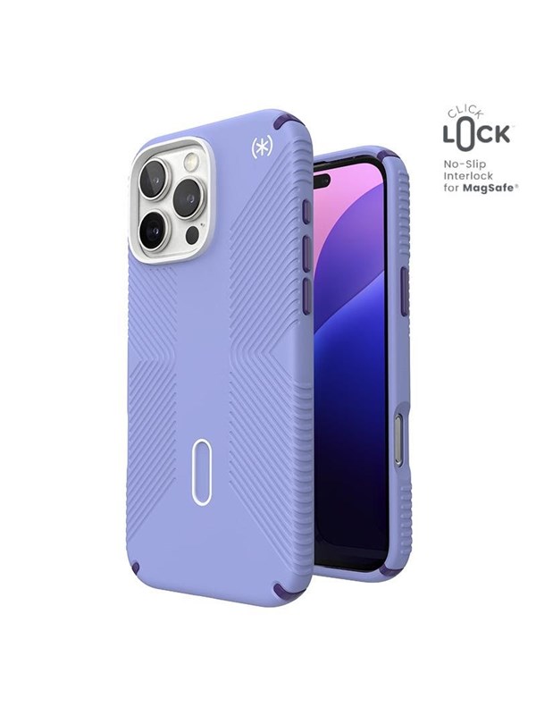 Speck Presidio2 Grip ClickLock &amp; MagSafe - iPhone 16 Pro Max Case - Future Lavender / Cassis Purple / White