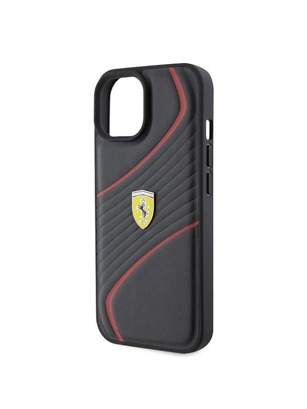 Ferrari Twist Metal Logo Case for iPhone 15 - Black