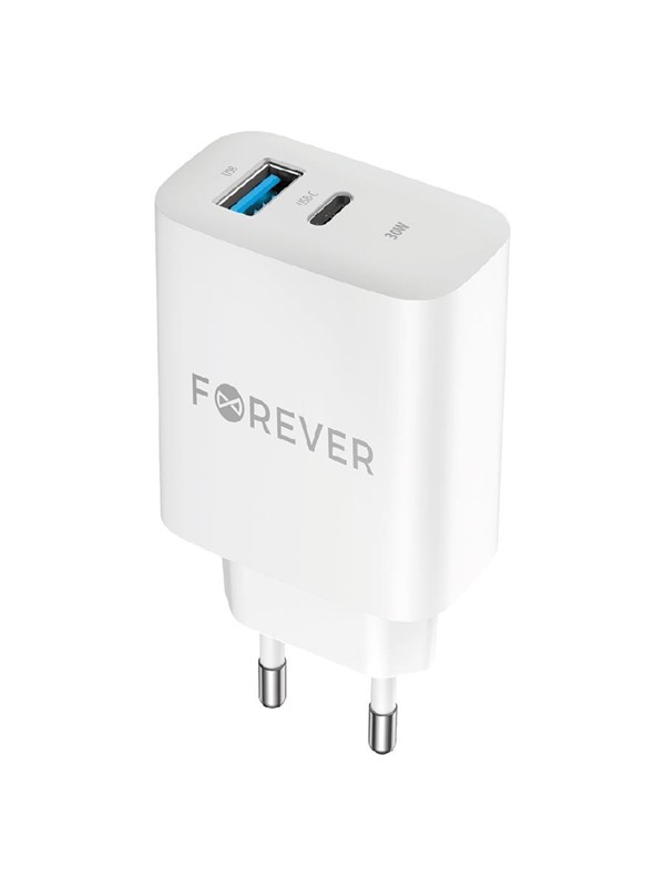 Forever 30W charger 1 x USB-C PD &amp; 1 x USB-A QC white