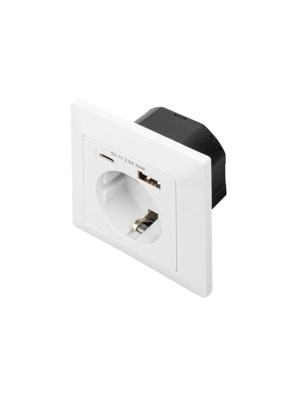 DIGITUS DA-70615 - socket-outlet - 1 power socket 2 USB sockets - white RAL 9003