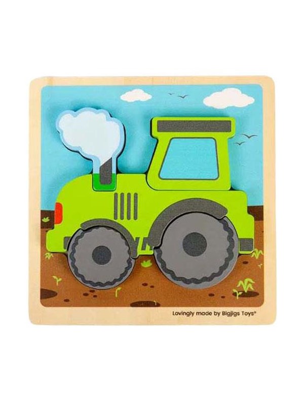 Bigjigs - Wooden Puzzle Tractor with Removable Shapes 5pcs. Tre