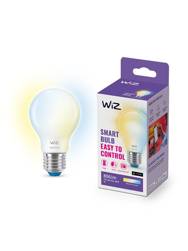 WiZ Tunable Frosted Glass A60 E27 Smart LED-pære - Dimbar varm til kald hvit