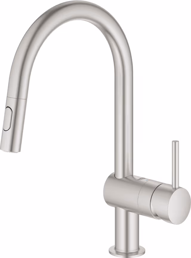 Grohe Minta blandebatteri med C-kran og hånddusj (brushed chrome)