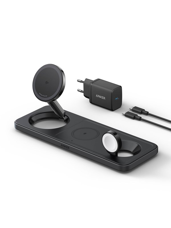 Anker MagGo Trådløs ladestasjon (3-i-1-pad) - Svart