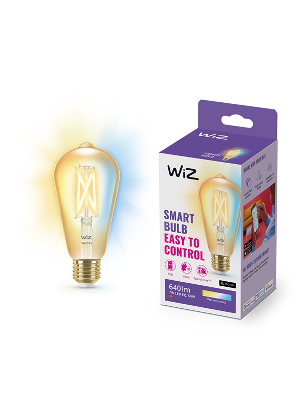 WiZ Tunable ST64 E27 Amber Smart Filament Bulb - Dimbar varm til kald hvit LED